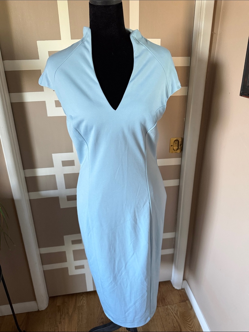 Alexia Admor Katrina V-Neck Cap Sleeve Midi Dress in Halogen Blue Sz M